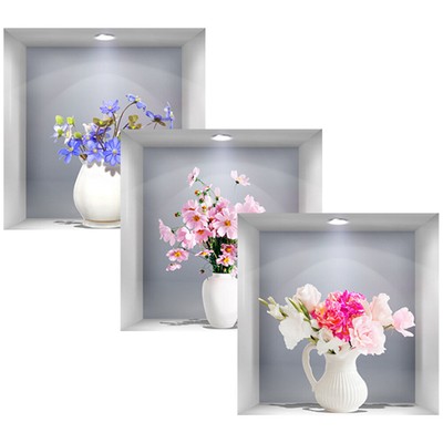  3 Pcs 3D Three-dimensional Simulation Window Flower Wall Sticker