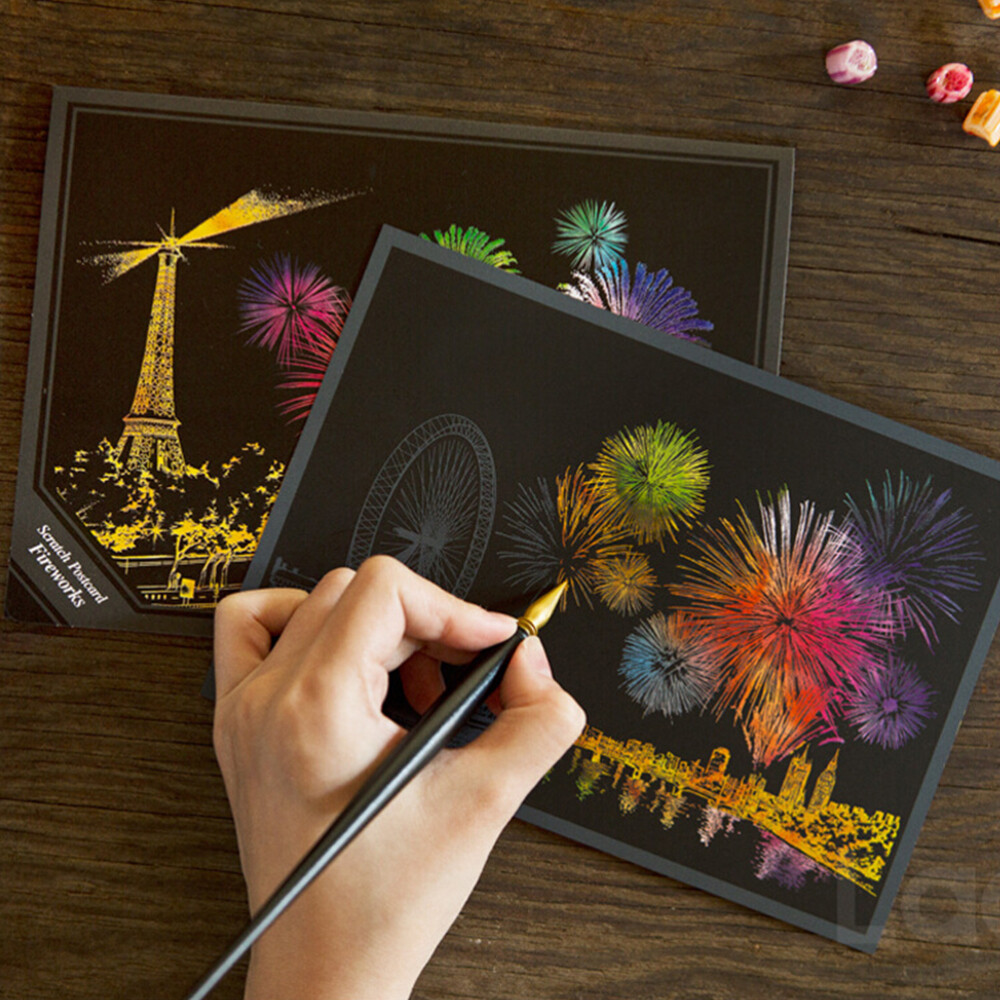 12Pcs in 3 Set World City Feuerwerk Scratch Bild Nocturne DIY Scratching