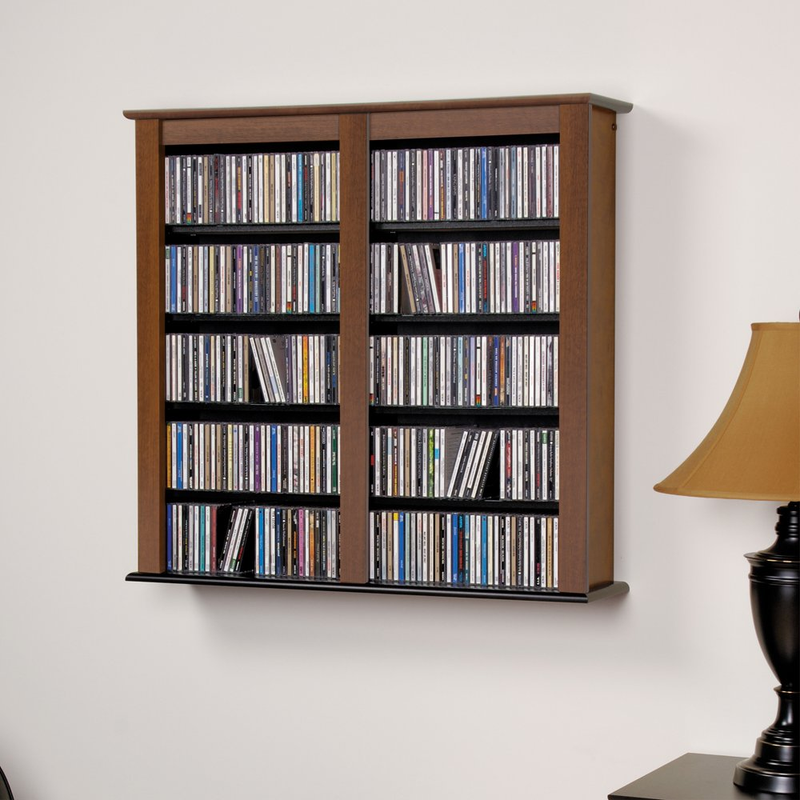Wall Mount Shelf Black Finish Wood Media Storage Cabinet CD 