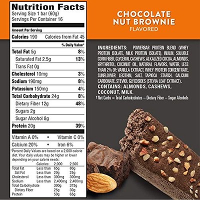PowerBar Clean Whey Bar, Chocolate Nut Brownie, 2.12 Oz (16 