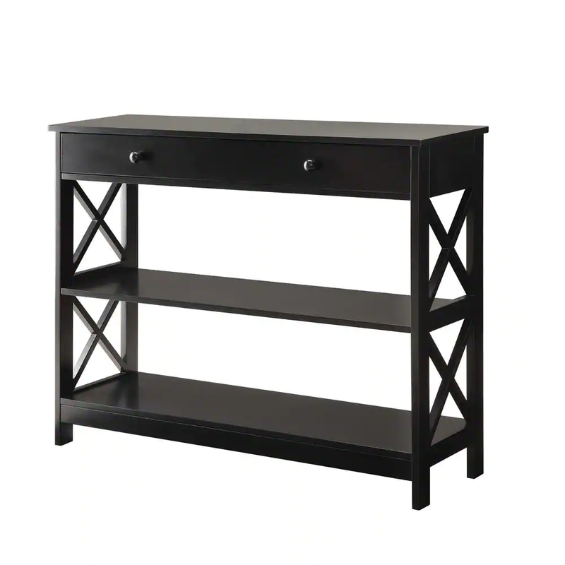 40 inch Console Table with Drawer & 2-Open Shelves 3-Tier Display Storage Rack
