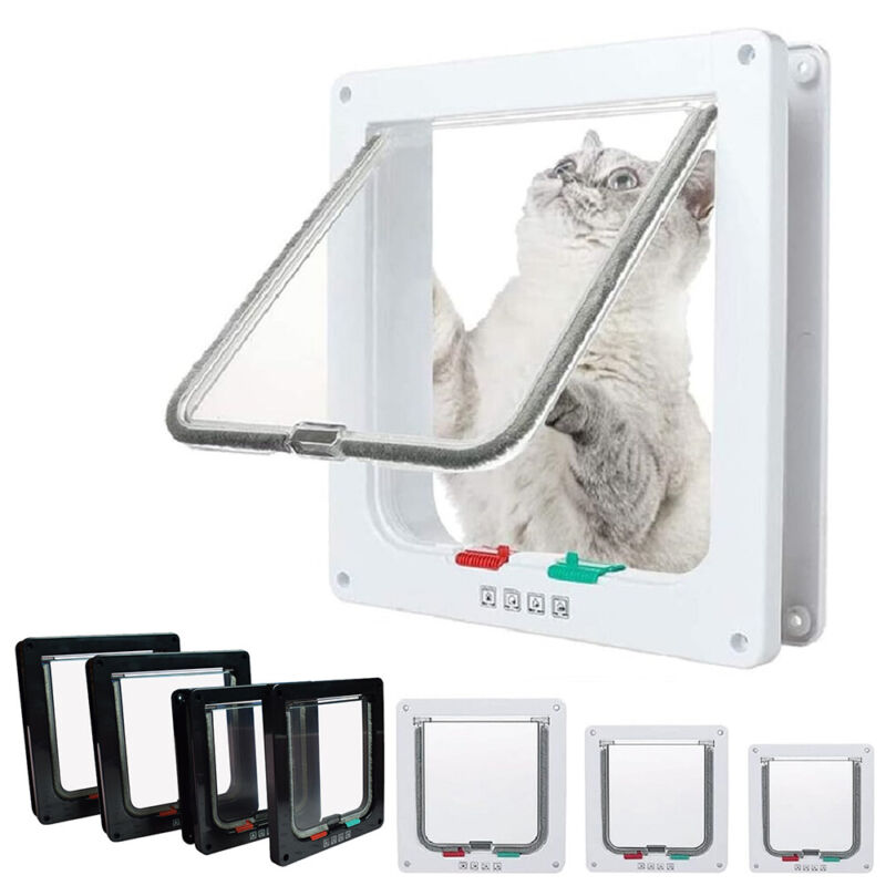4 Way Pet Door Cat Puppy Dog Magnetic Lock Lockable Flap Door Frame Magnetic ABS