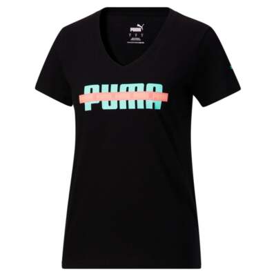 

Puma New V Crew Neck Футболка с коротким рукавом Женские черные спортивные повседневные топы 6729, Черный