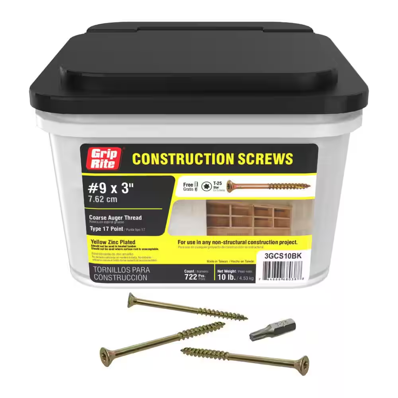 Grip Rite #9 x 3 Inch Construction Screws Star Drive Wood Screw 10 Lb 722 Pack