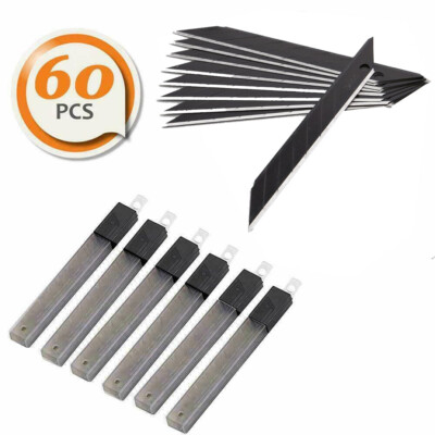 60 Pcs Snap Off 9mm Ultra Black Utility Cutter Blades 30 Degree for OLFA Cutter 