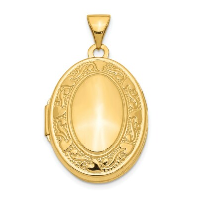 Pre-owned Skyjewelers Real 14kt Yellow Gold Scroll Heart Design Oval Locket