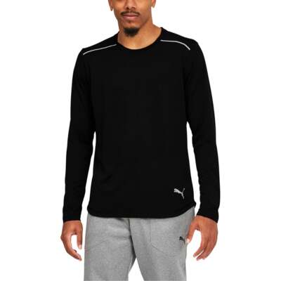 

Puma 521403-01 Мужская спортивная рубашка с логотипом Crew Neck Long Sleeve Athletic Shirt Comfort, Черный, Puma Run Logo Crew Neck Long Sleeve Athletic Shirt