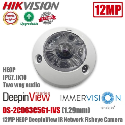 Hikvision 12MP IP67 IK10 HEOP DeepinView Two Way Audio Fisheye IR Network Camera
