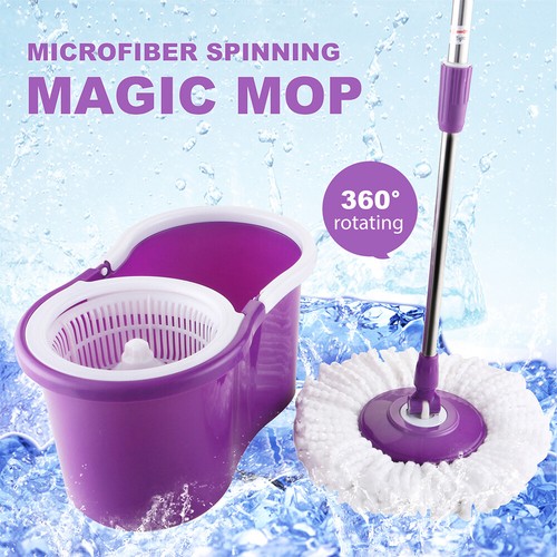 360° Rotating Head Easy Spin Dry Floor Mop Bucket+1/2/3 Head Microfiber Spinning