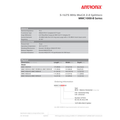 Antronix MoCA 2.0 Splitter for Frontier Formerly Verizon Fios 5-1675 MHz