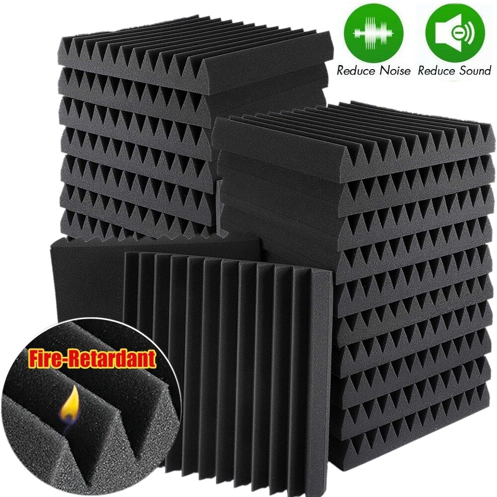 12~96Pcs Acoustic Wall Panels Studio Sound Noise Proofing Insulation Foam Black