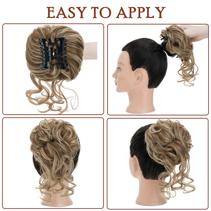 Blonde Real Natural Clip on in Messy Bun Hair Piece Extension Hair Claw Updo US