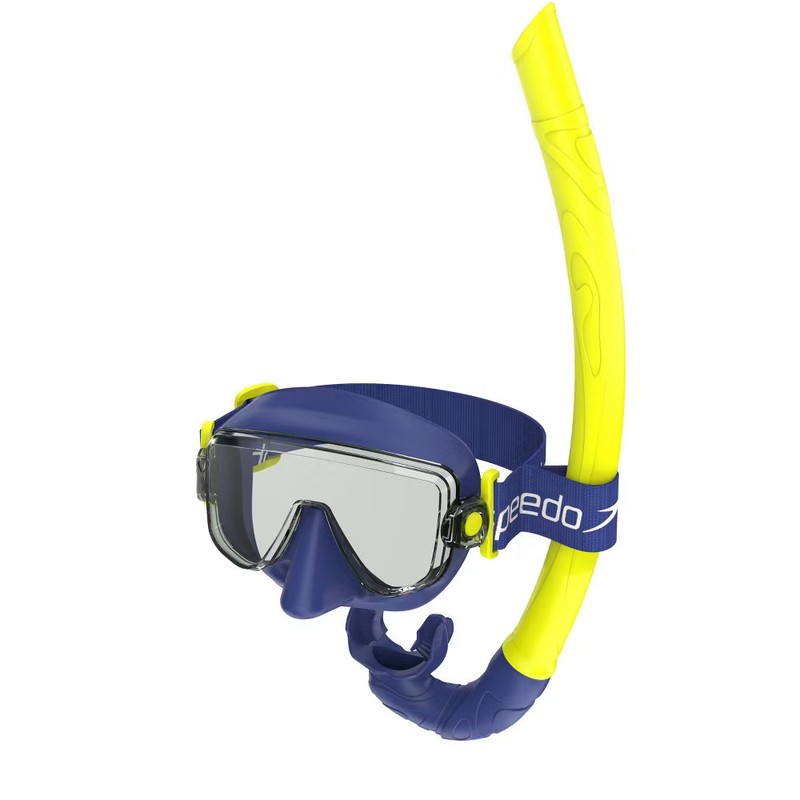 Speedo Adult Travel Mask and Snorkel Set - Navy/Yellow: Polycarbonate