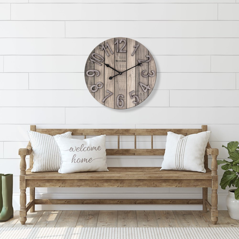 15.5" Farmhouse Natural Wood Grain Wall Clock with Raised Numbers&ndash; Model# 38070