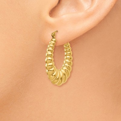Pre-owned Superdealsforeverything Real 14kt Yellow Gold Polished Scalloped Hoop Earrings