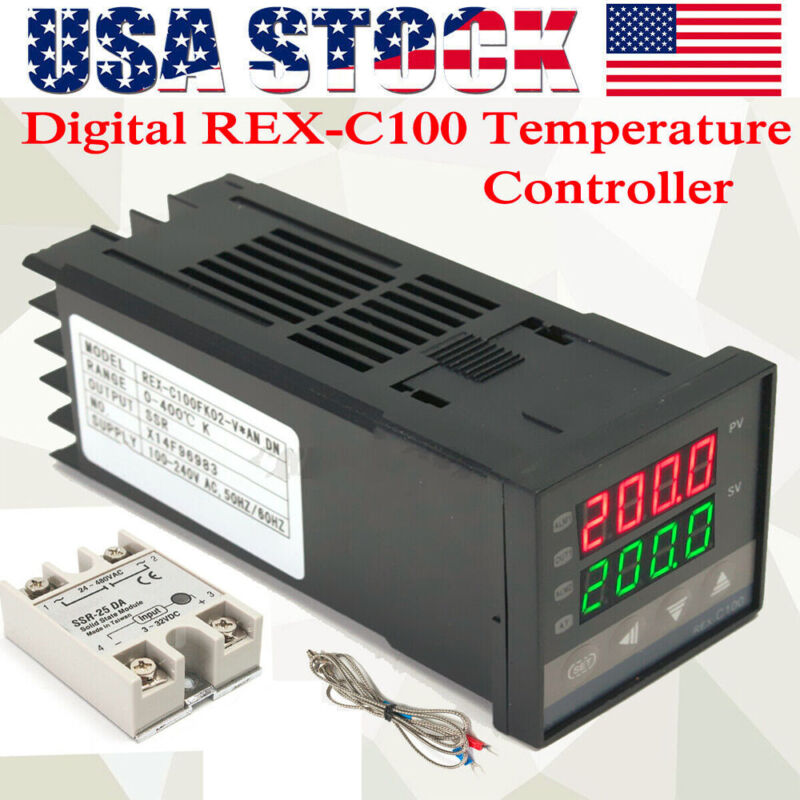 Digital PID REX-C100 Temperature Controller Set+K Thermocouple+Max.40A SSR J6D0