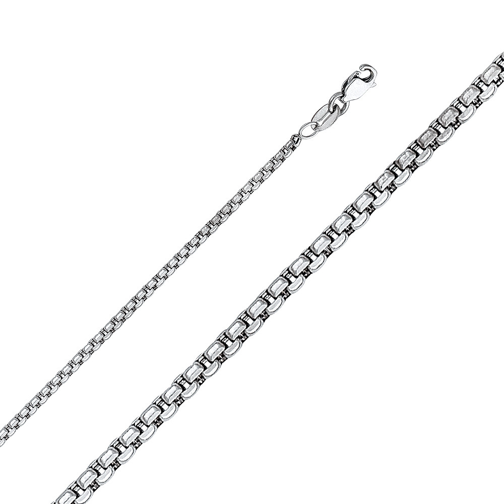 Pre-owned Necklace Real 14k White Gold Round Box  Chain 1.8 Mm 16" 18 20 22 24 Inch Unisex