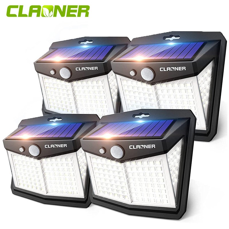 4pack Claoner Solar Power 128 Led Lights Pir Motion Sensor Outdoor Security Lamp