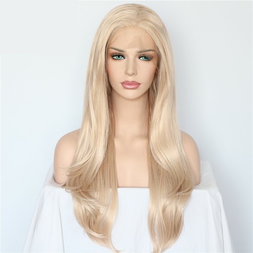 Au 24 Glueless Lace Front Wig Silky Straight Synthetic Hair