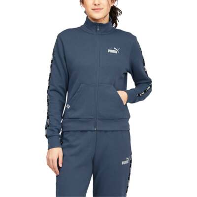 

Puma Power Tape FullZip Track Jacket Женская синяя повседневная спортивная верхняя одежда 67223, Синий, Puma Power Tape FullZip Track Jacket