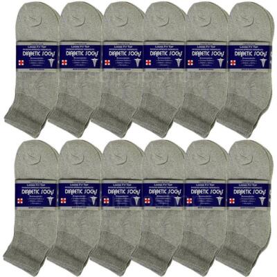 12 Pair Gray Men Cotton Circulatory Loose Fit Quarter Ankle Diabetic Socks 10-13