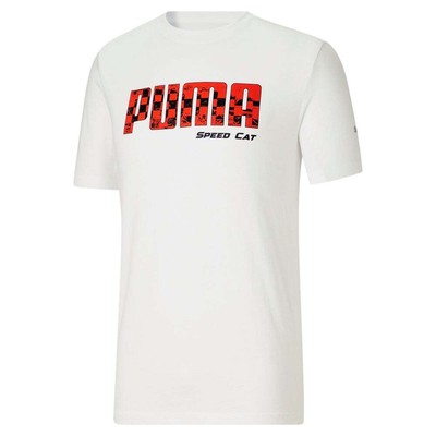 Puma Speed Cat Checkered Flag Graphic Crew Neck Short Sleeve TShirt Mens White C