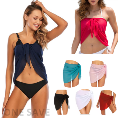 Women Sarong Beach Cover Up Mini Long Sheer Chiffon Swimwear Wrap