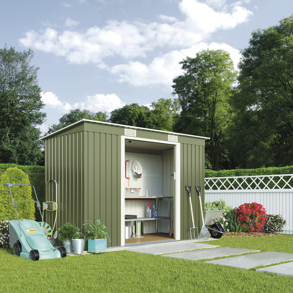 Metal Shed Pent Roof 8.6 x 4' with Foundation Kit Garden 