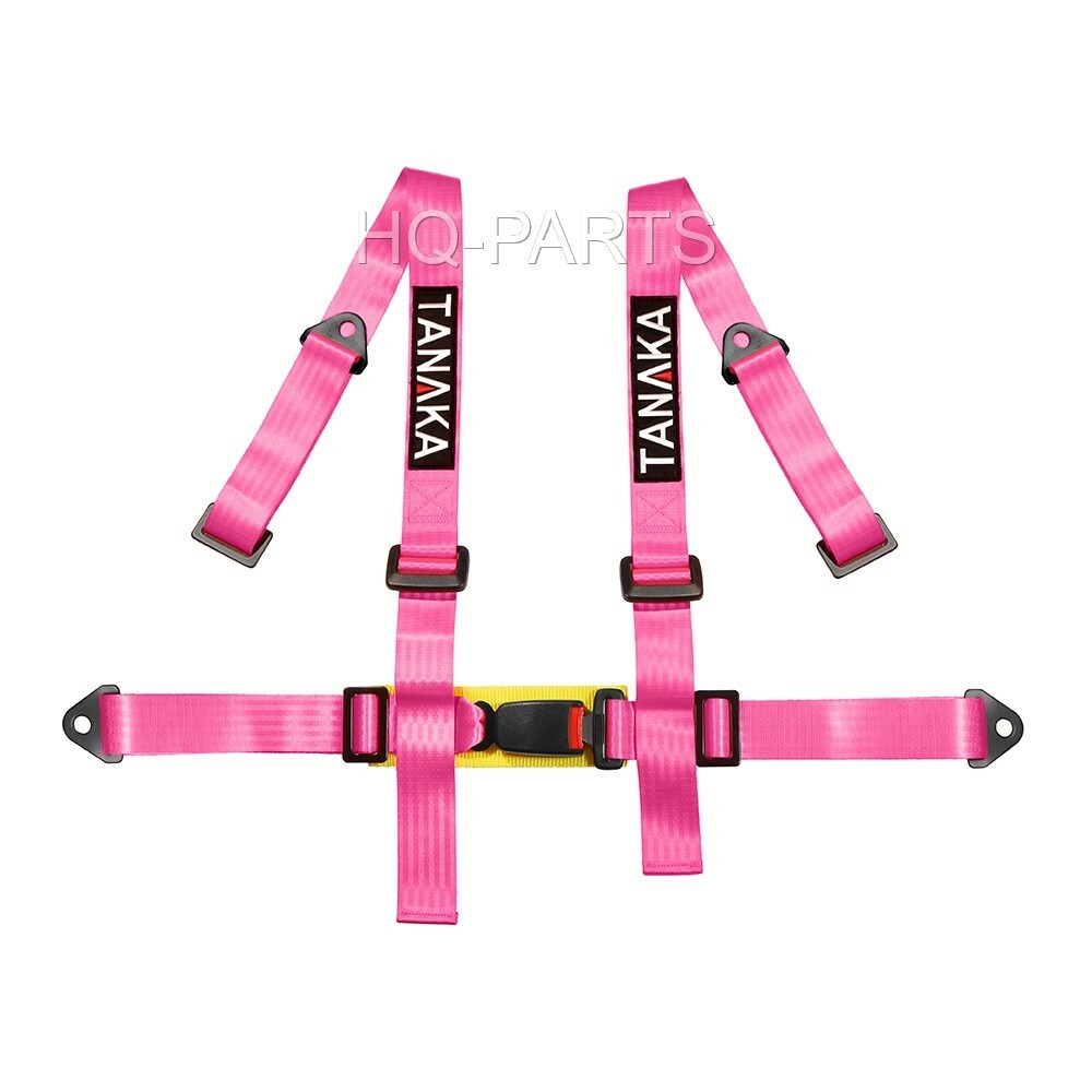 2 X TANAKA UNIVERSAL PINK 4 POINT BUCKLE RACING SEAT BELT HARNESS 2"