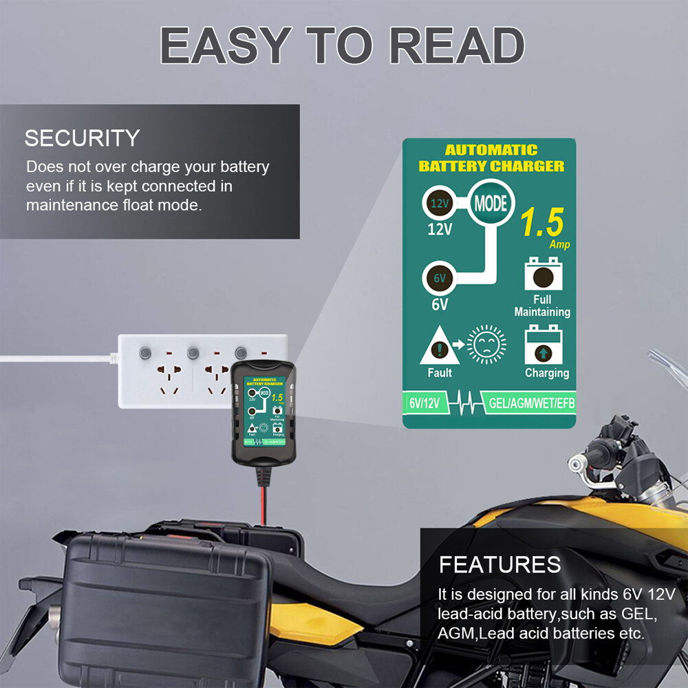 6-12V Automatic Battery Charger Maintainer Motorcycle Trickle Float Car ATV