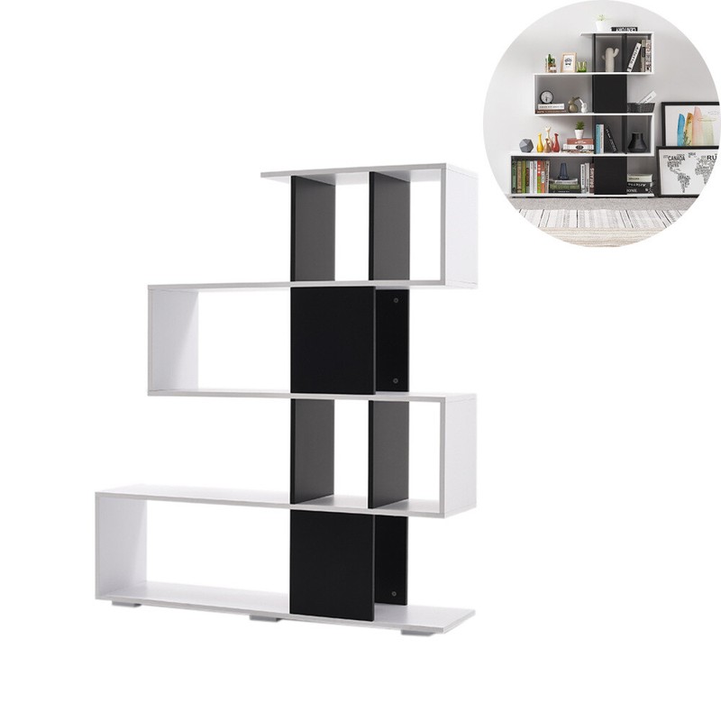 S Shape 4 Tiers Bookshelf Shelving Display Organiser Storage