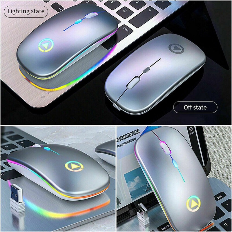 LED Wireless Optical Mouse USB Rechargeable RGB Cordless Mice For PC