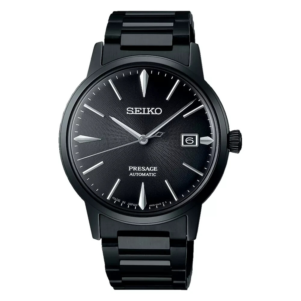 Pre-owned Seiko Presage Cocktail 39.5 Mm Full Black Ip Automatic Ss Watch Srpj15j1