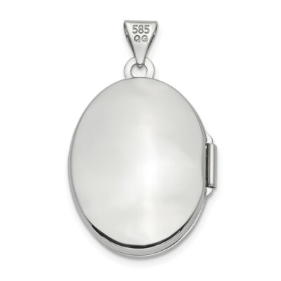 Pre-owned Superdealsforeverything Real 14kt White Gold Brushed Diamond Star 21mm Oval Locket