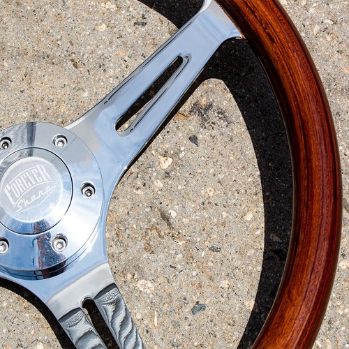 15" Chrome Steering Wheel with Real Dark Wood Mahogany Grip - 6 Hole Empire