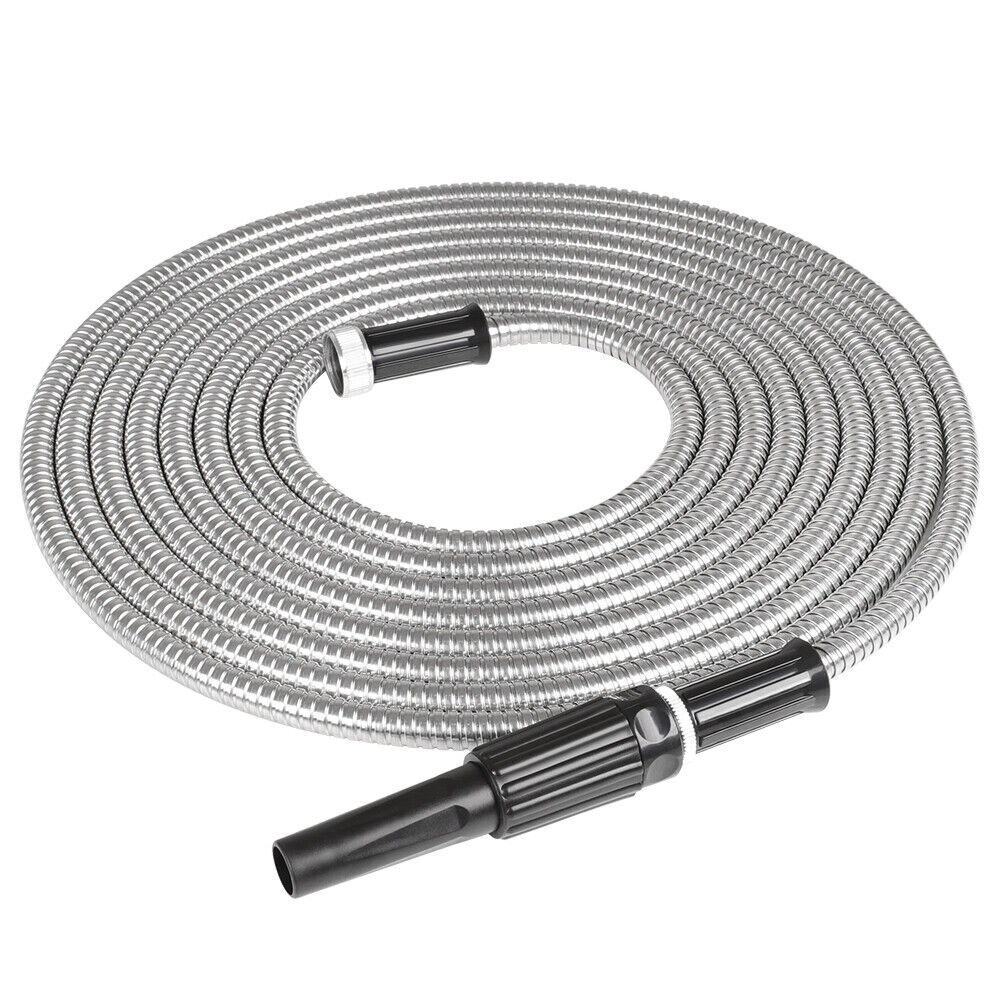 100FT Stainless Steel Garden Water Hose Flexible Patio Home Heavy Duty Sprayer