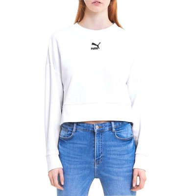 

Puma Classics Cropped Crew Neck Sweatshirt Womens White Casual Tops 597637-02, Белый