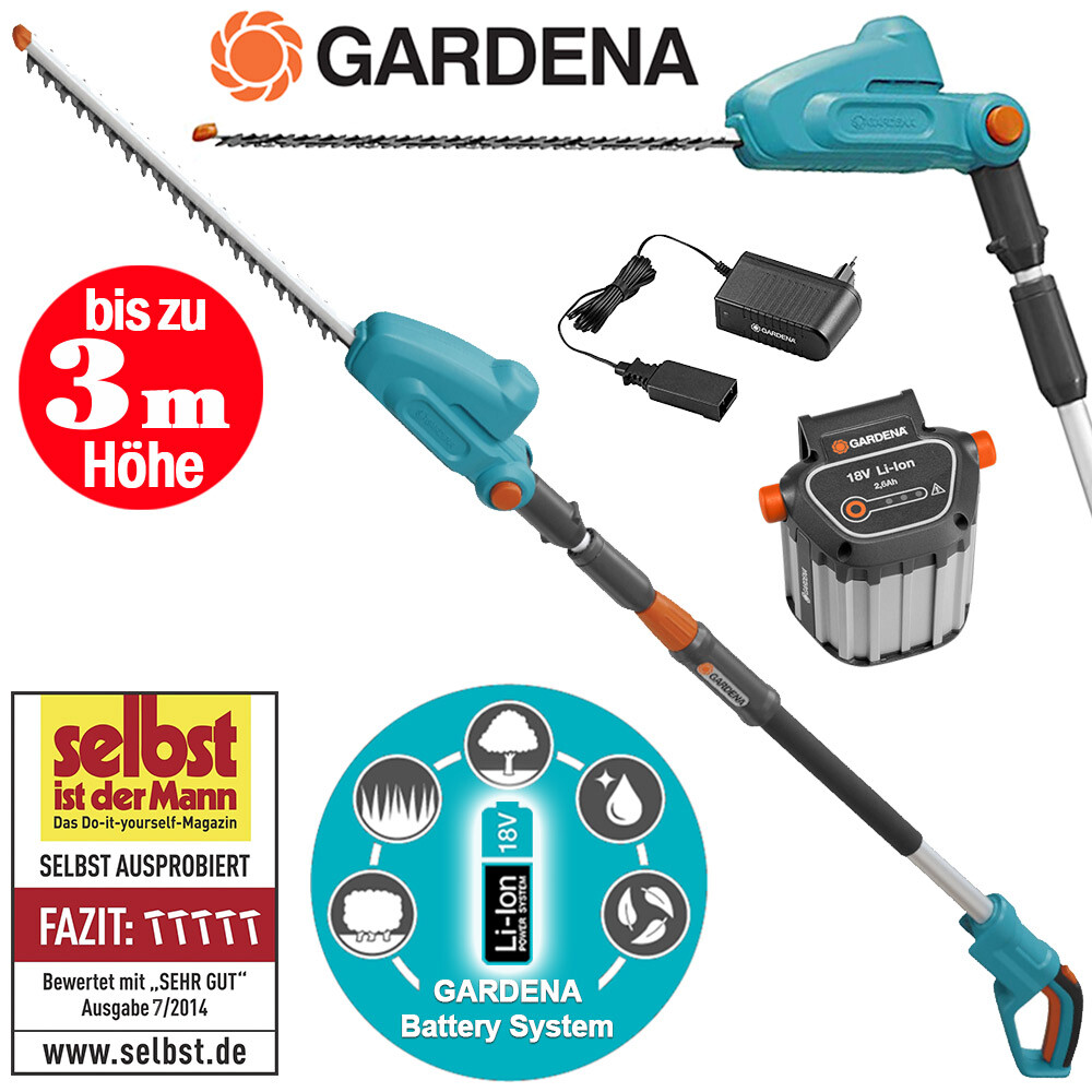 Gardena Akku Telekskop Heckenschere Heckentrimmer Strauchschere + Akku Li-18/42