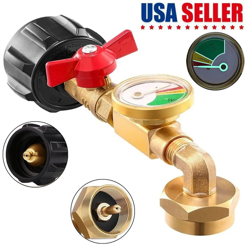 Propane Refill Adapter w/ON-Off Valve and Gauge Fill 1Lb Bottle