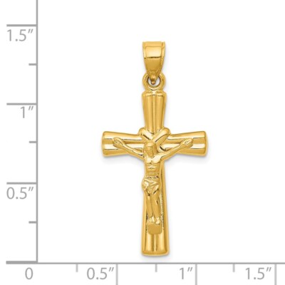 Pre-owned Diamond2deal 14k Yellow Gold Reversible Crucifix Pendant L-34 Mm, 1.05gm