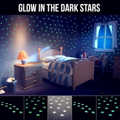 100pcs Light Green Glow In The Dark Star Stickers Baby Kids Room Wall Decal DIY