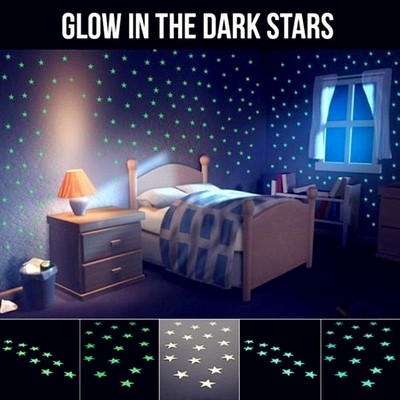 100pcs Light Green Glow In The Dark Star Stickers Baby Kids Room Wall Decal DIY