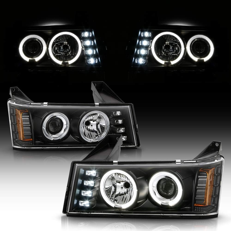LED DRL Halo Black Housing Headlights for 2004-2012 Chevy Colorado GMC Canyon