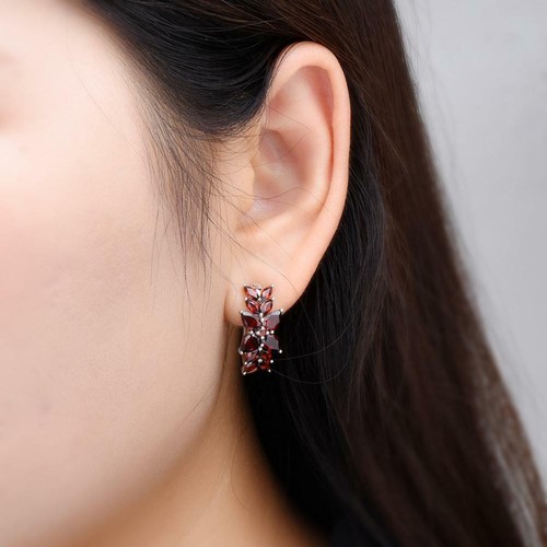 HUTANG GEMS & JEWELRY NATURAL GARNET 7.19 CARATS CLIP EARRINGS GEMSTONE 925 STERLING SILVER XMAS GIFTS