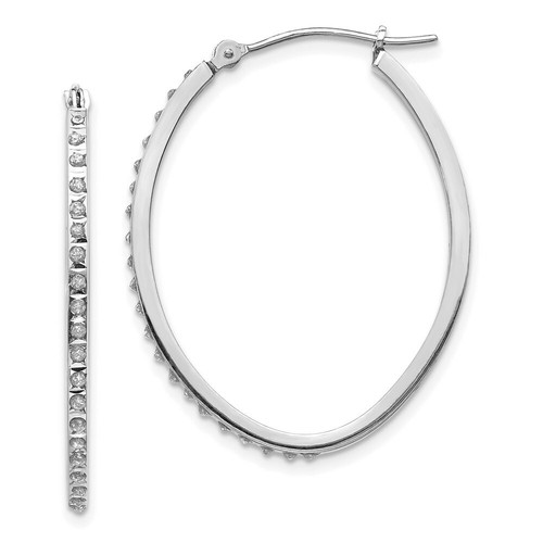 Pre-owned Goldia 14k White Gold Diamond Fascination Oval Hinged Hoop Earrings In Yellow