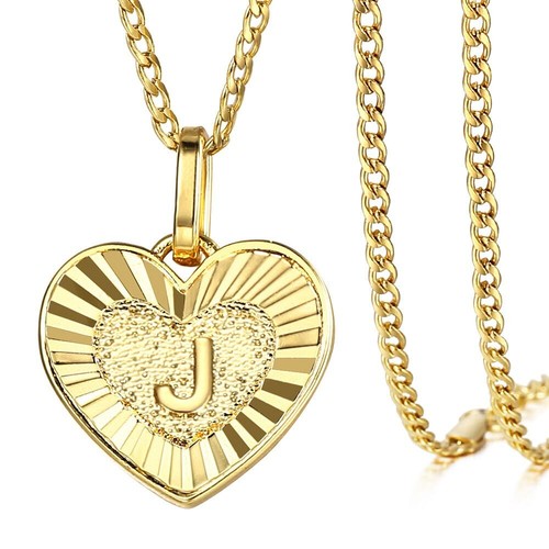 Womens Gold Filled Initial Necklace Heart Letter Pendant Stainless Steel Chain