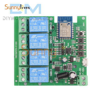 1/2/4CH Smart WiFi Switch Relay Module Wireless Remote DC 7-32V/AC85-250V 433MHZ