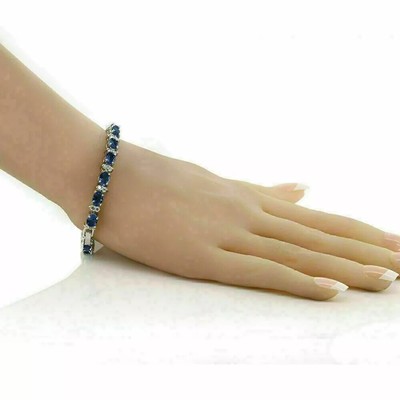 12Ct Oval Blue Sapphire Lab Created Diamond Tennis Bracelet 925 Sterling Silver!