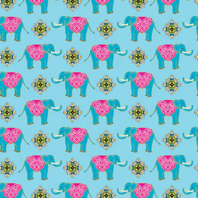 44 x 36 Small Elephants on Turquoise Metallic Benartex 100% Cotton All Over Prin