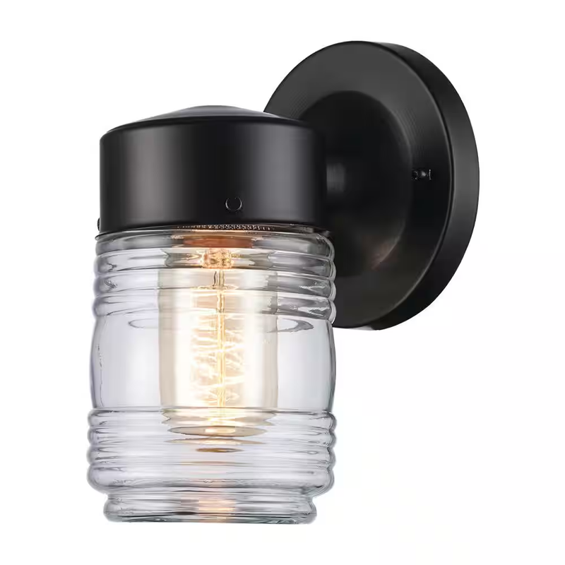 Outdoor Wall Lantern Black Jelly Jar Sconce Porch Patio Garage Light Fixture